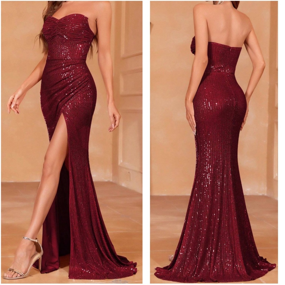 Luxe Sequin Strapless Formal Party Prom Wedding Dress - Picture 3 of 10